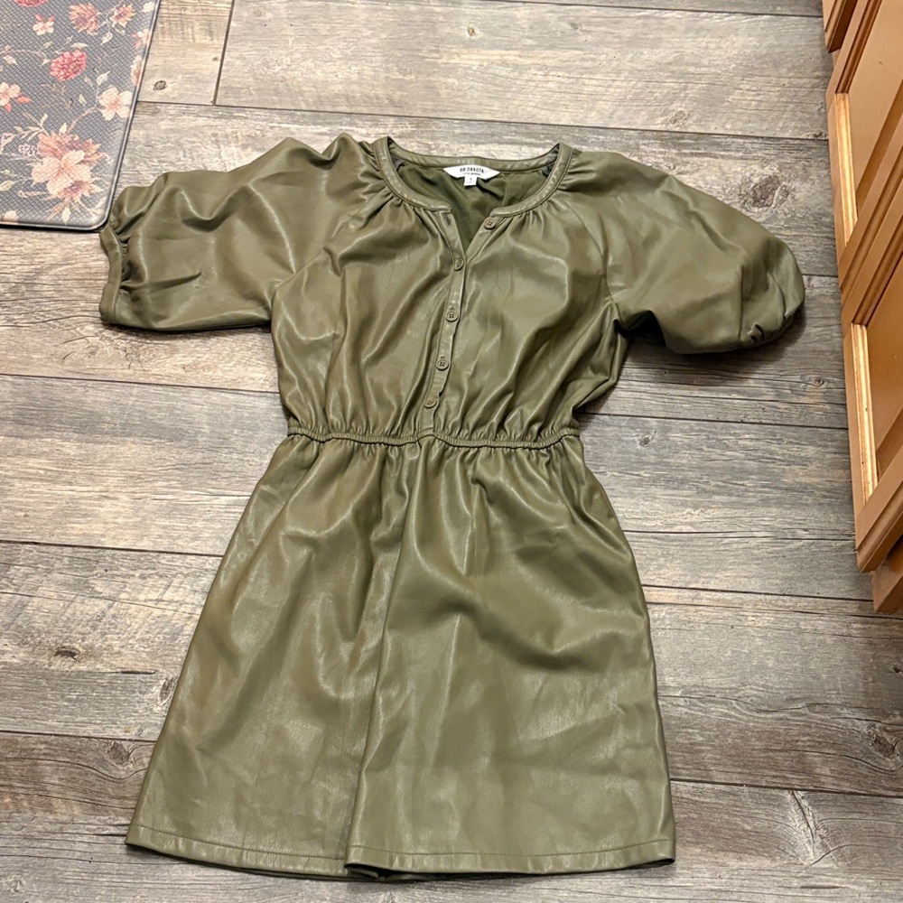 Stylish Olive Green women’s faux leather dress